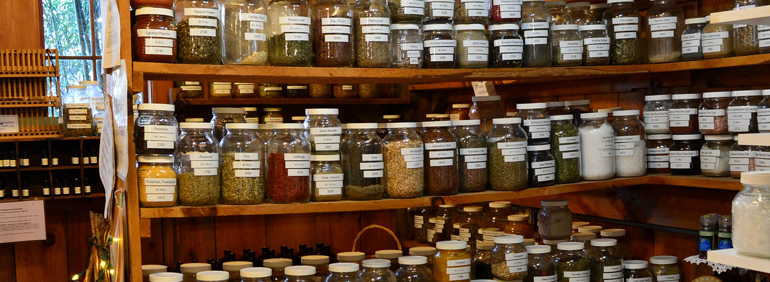 Dried Herbs in shelfs